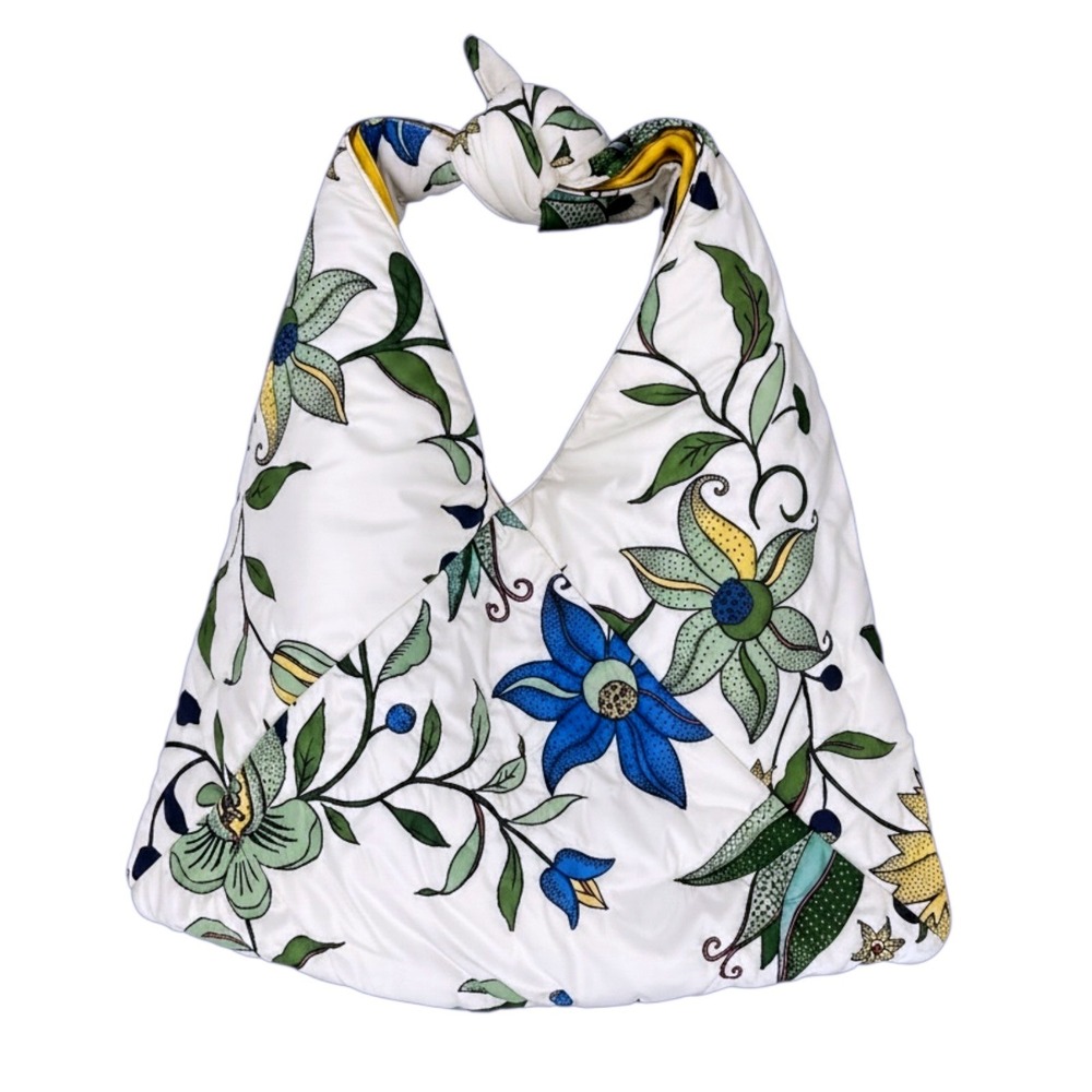 Tory Burch Zoe Tie Bag Floral Quilted Padded Hobo Shoulder Bag Yellow White - Picture 3 of 13